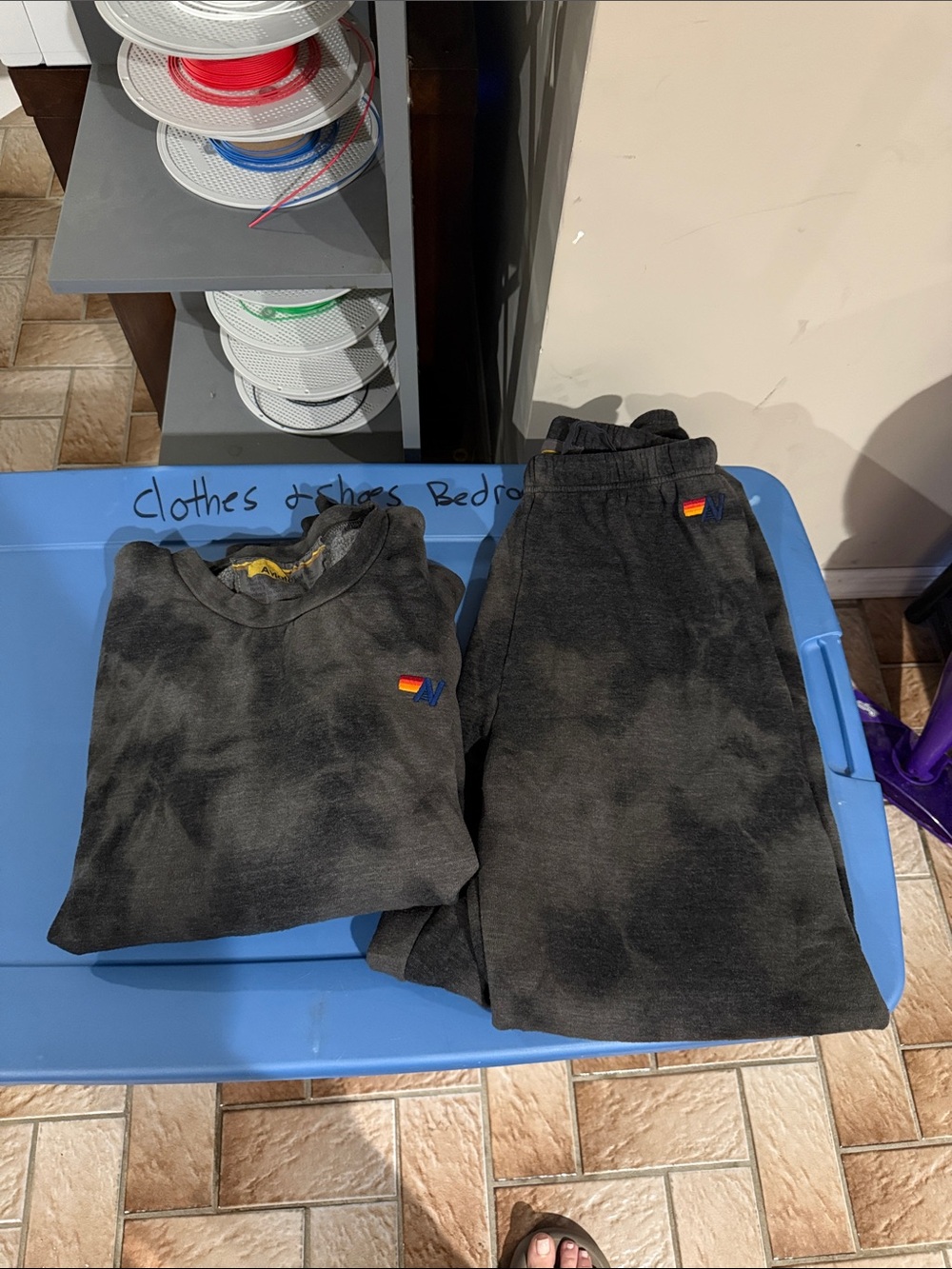 Aviator Nation Black Tie-Dye Sweatshirt & Joggers with Rainbow Patch